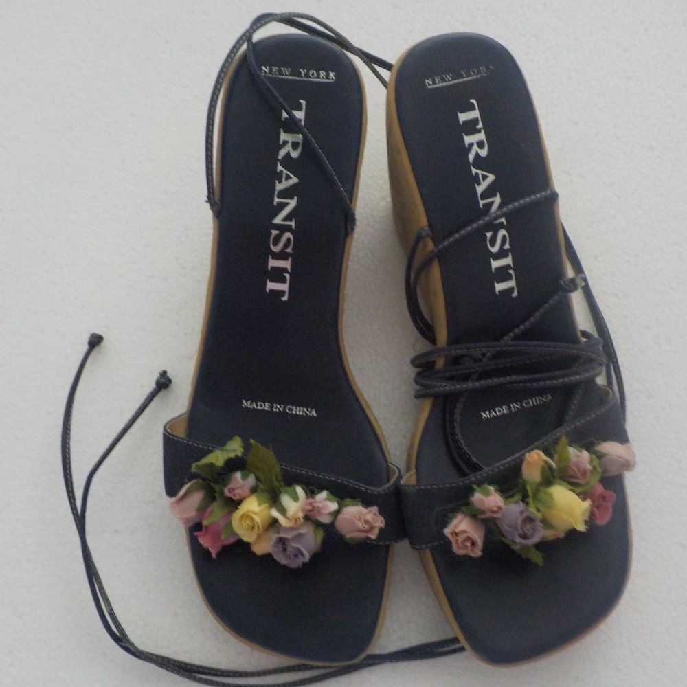 Navy Platform Ankle Tie Platform Sandals